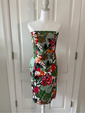 New York & Company Strapless Floral Sheath Dress in Green Floral Print